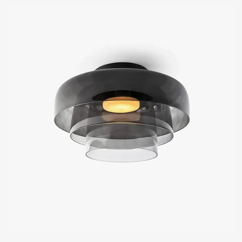 Lagen Plafondlamp met Glazen Schijven | Warm Getint Glas | Scandinavische Elegantie | Subtiel Gelaagd Licht | Moderne Plafondverlichting | Dimbare Versie Beschikbaar | Design Plafondlamp | Meerlaags Glasdesign | Natuurlijk Lichtgevoel | Sansoti