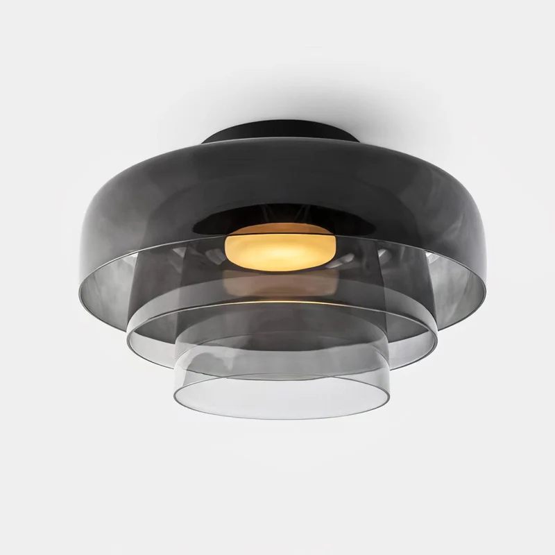 Lagen Plafondlamp met Glazen Schijven | Warm Getint Glas | Scandinavische Elegantie | Subtiel Gelaagd Licht | Moderne Plafondverlichting | Dimbare Versie Beschikbaar | Design Plafondlamp | Meerlaags Glasdesign | Natuurlijk Lichtgevoel | Sansoti