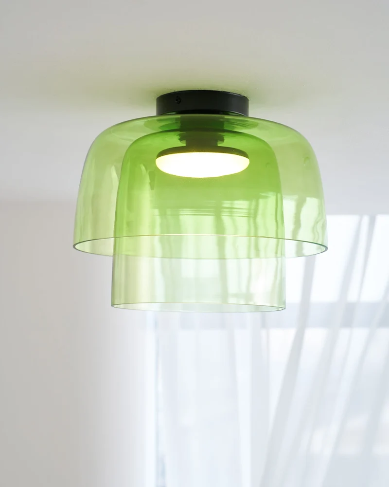 Lagen Plafondlamp met Glazen Schijven | Warm Getint Glas | Scandinavische Elegantie | Subtiel Gelaagd Licht | Moderne Plafondverlichting | Dimbare Versie Beschikbaar | Design Plafondlamp | Meerlaags Glasdesign | Natuurlijk Lichtgevoel | Sansoti