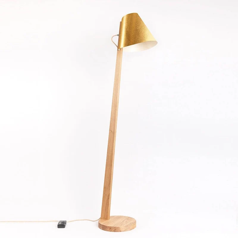 Holz Stehleuchte mit Schirm geschwungen 167cm