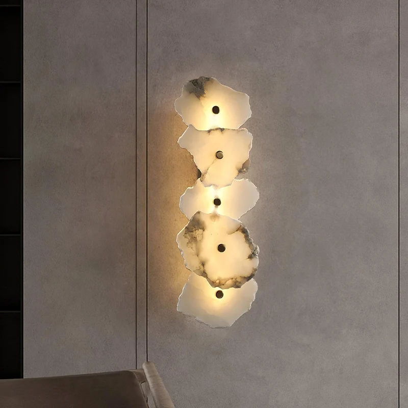 Alabasten Wandlamp — Echte Natuursteen met Gouden Armatuur — 1/3/5/7/9 Lichtpunten | Sansoti