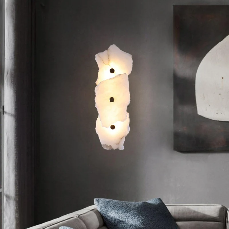 Alabasten Wandlamp — Echte Natuursteen met Gouden Armatuur — 1/3/5/7/9 Lichtpunten | Sansoti
