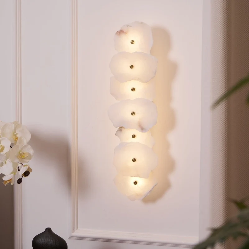 Alabasten Wandlamp — Echte Natuursteen met Gouden Armatuur — 1/3/5/7/9 Lichtpunten | Sansoti