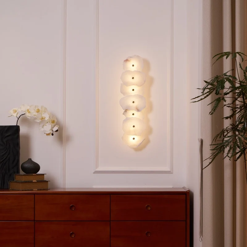 Alabasten Wandlamp — Echte Natuursteen met Gouden Armatuur — 1/3/5/7/9 Lichtpunten | Sansoti
