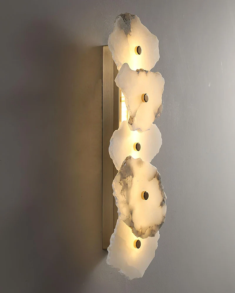 Alabasten Wandlamp — Echte Natuursteen met Gouden Armatuur — 1/3/5/7/9 Lichtpunten | Sansoti