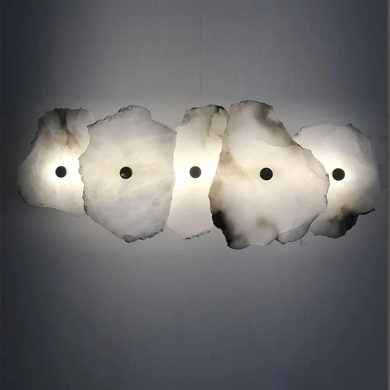 Alabasten Wandlamp — Echte Natuursteen met Gouden Armatuur — 1/3/5/7/9 Lichtpunten | Sansoti