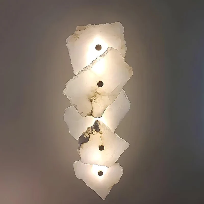 Alabasten Wandlamp — Echte Natuursteen met Gouden Armatuur — 1/3/5/7/9 Lichtpunten | Sansoti