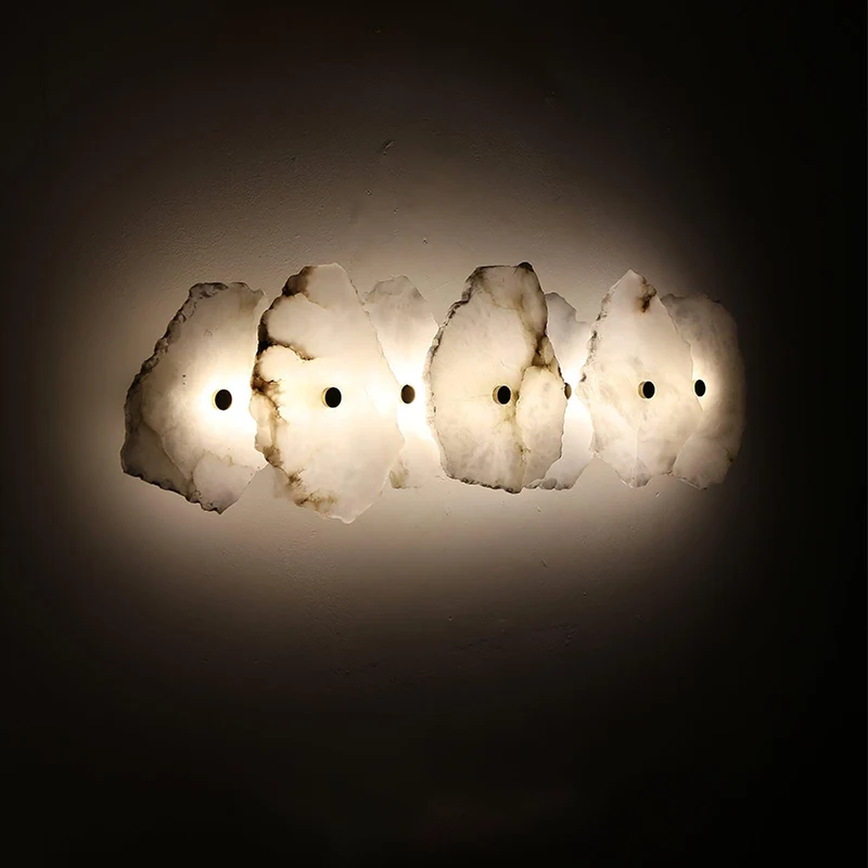 Alabasten Wandlamp — Echte Natuursteen met Gouden Armatuur — 1/3/5/7/9 Lichtpunten | Sansoti