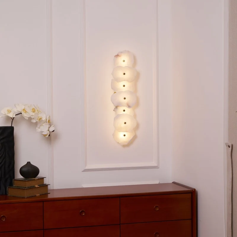 Alabasten Wandlamp — Echte Natuursteen met Gouden Armatuur — 1/3/5/7/9 Lichtpunten | Sansoti