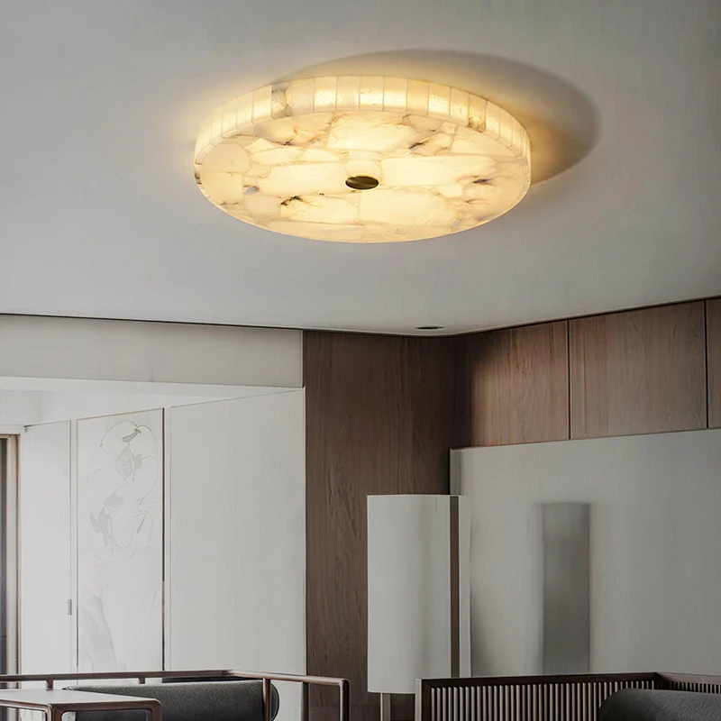 Ronde Plafondlamp Albast Mozaïek ø40cm Natuursteen Dimbaar Geïntegreerde LED Warm Wit 3000K Plafondverlichting Scandinavisch Design Woon- Slaapkamer Eetkamer Entree Inbouwlamp | Sansoti