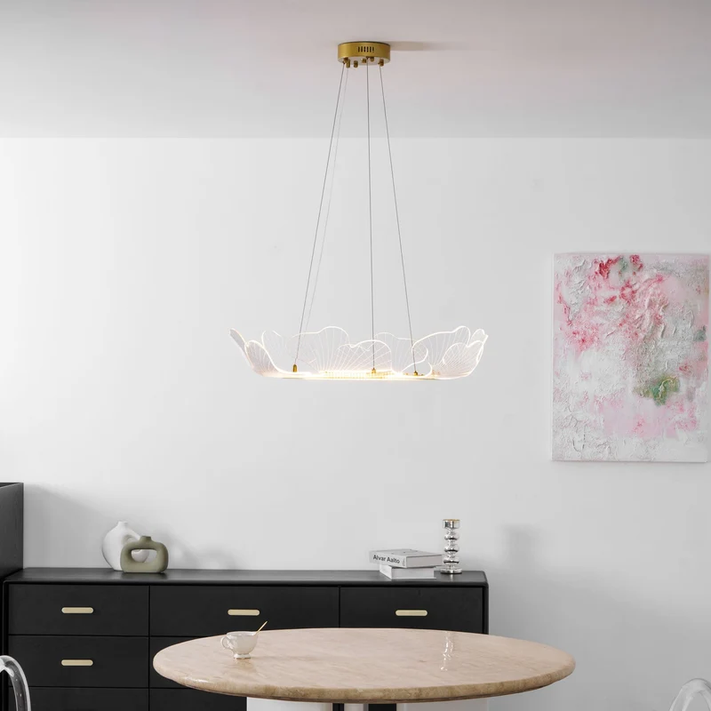 Moderne Kroonluchter met Bladmotief in Goud of Zilver – Organische Vorm met Verstelbare Kabel 150cm & Dimbare Optie – Geschikt voor Schuin Plafond | Sansoti