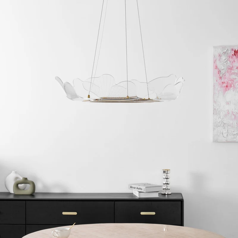 Moderne Kroonluchter met Bladmotief in Goud of Zilver – Organische Vorm met Verstelbare Kabel 150cm & Dimbare Optie – Geschikt voor Schuin Plafond | Sansoti