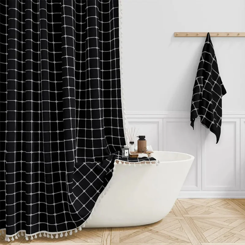 Linnen Douchegordijn met Kwastjes Waterdicht Jacquard Boho Stijl Badkamerdecoratie Modern Bohemian Design | Sansoti