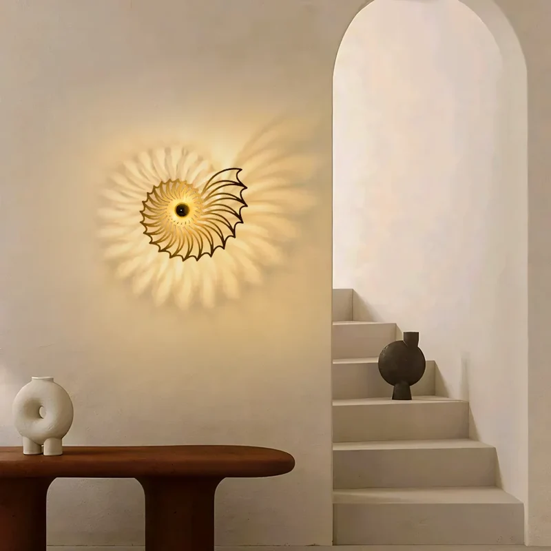 Ronde Wandlamp 50 cm Goud Keramiek Handgemaakt LED Drukknop Snoer 150 cm | Sansoti
