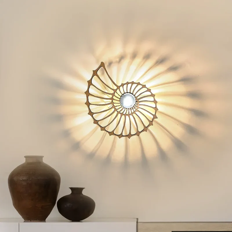 Ronde Wandlamp 50 cm Goud Keramiek Handgemaakt LED Drukknop Snoer 150 cm | Sansoti