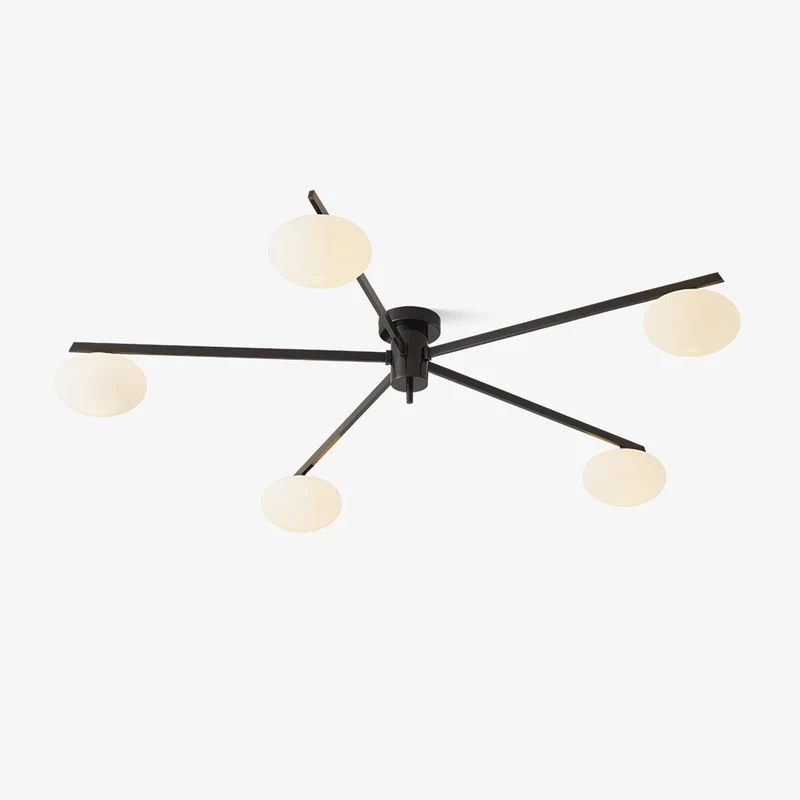 Plafondlamp met Ovale Glasbolletjes en Slanke Armen – Modern Laagprofieldesign voor Lage Plafonds in Zwart of Messing – G9 Fitting – 3-Kops, 5-Kops en 6-Kops Configuratie | Sansoti