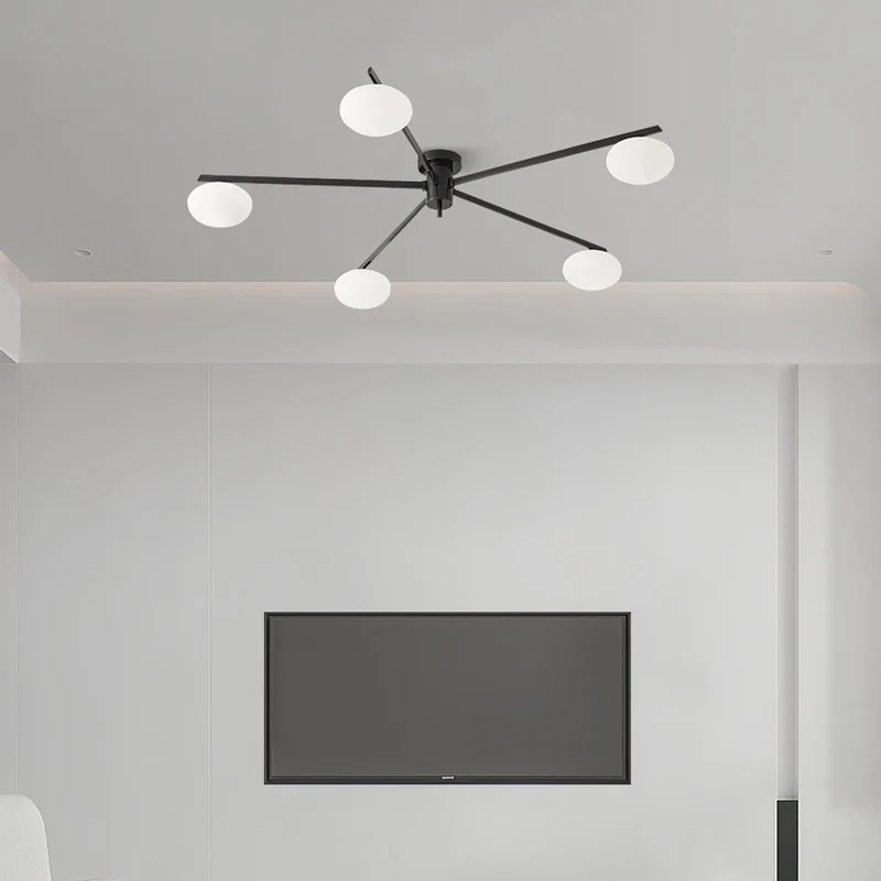 Plafondlamp met Ovale Glasbolletjes en Slanke Armen – Modern Laagprofieldesign voor Lage Plafonds in Zwart of Messing – G9 Fitting – 3-Kops, 5-Kops en 6-Kops Configuratie | Sansoti