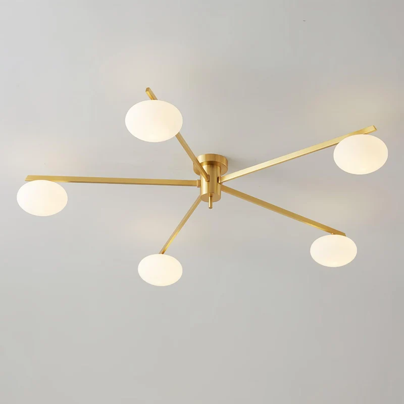 Plafondlamp met Ovale Glasbolletjes en Slanke Armen – Modern Laagprofieldesign voor Lage Plafonds in Zwart of Messing – G9 Fitting – 3-Kops, 5-Kops en 6-Kops Configuratie | Sansoti