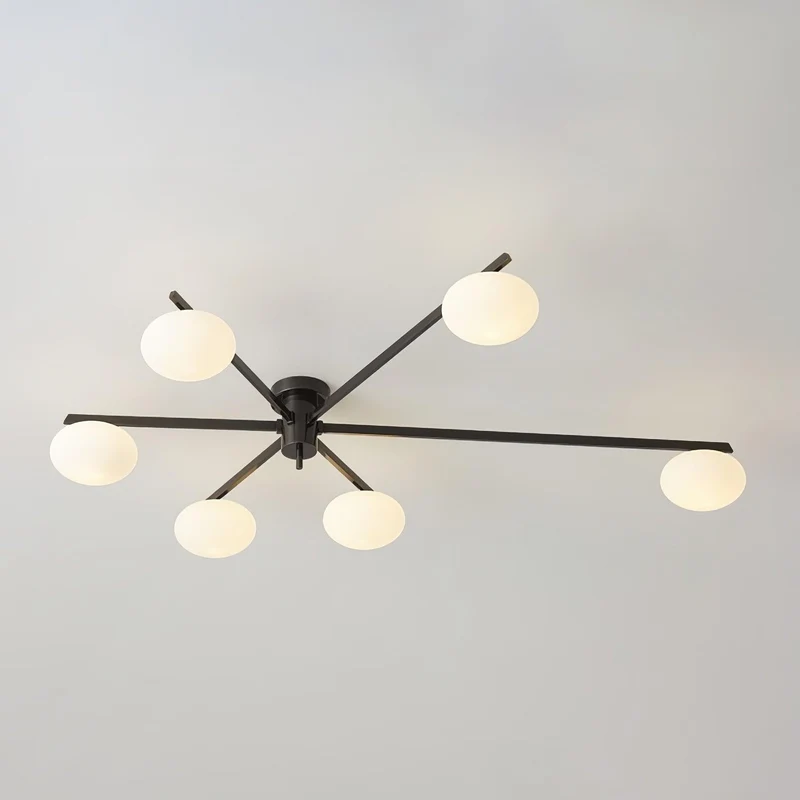 Plafondlamp met Ovale Glasbolletjes en Slanke Armen – Modern Laagprofieldesign voor Lage Plafonds in Zwart of Messing – G9 Fitting – 3-Kops, 5-Kops en 6-Kops Configuratie | Sansoti