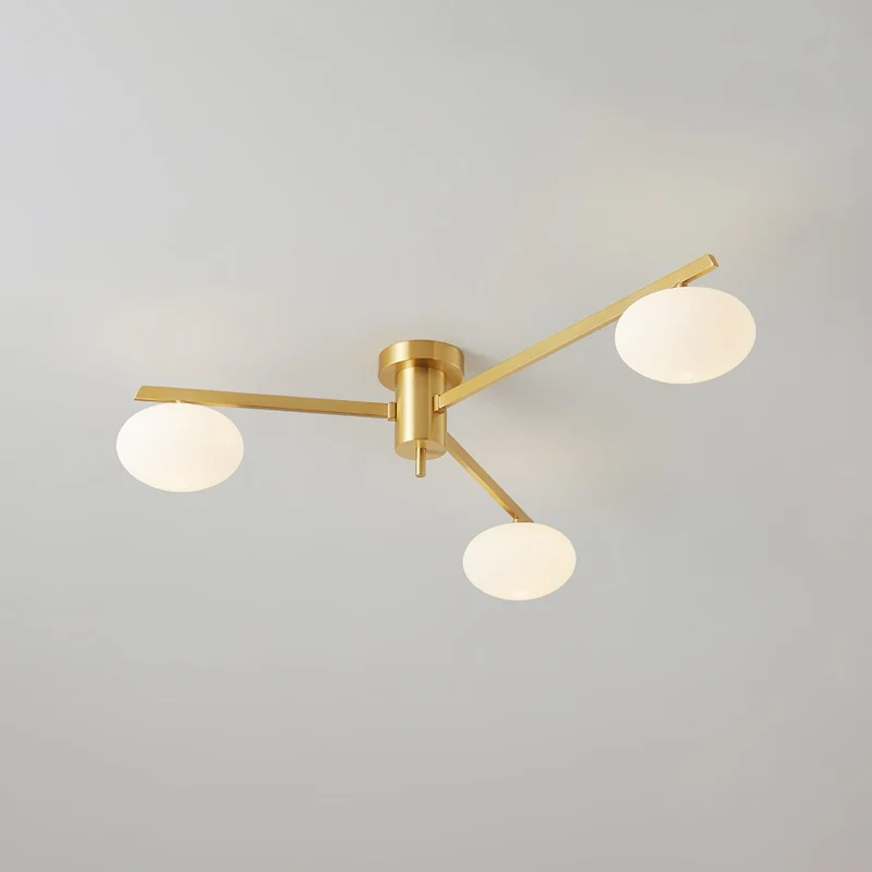 Plafondlamp met Ovale Glasbolletjes en Slanke Armen – Modern Laagprofieldesign voor Lage Plafonds in Zwart of Messing – G9 Fitting – 3-Kops, 5-Kops en 6-Kops Configuratie | Sansoti