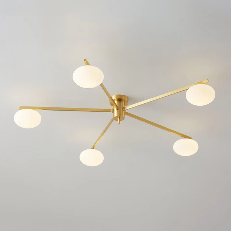 Plafondlamp met Ovale Glasbolletjes en Slanke Armen – Modern Laagprofieldesign voor Lage Plafonds in Zwart of Messing – G9 Fitting – 3-Kops, 5-Kops en 6-Kops Configuratie | Sansoti