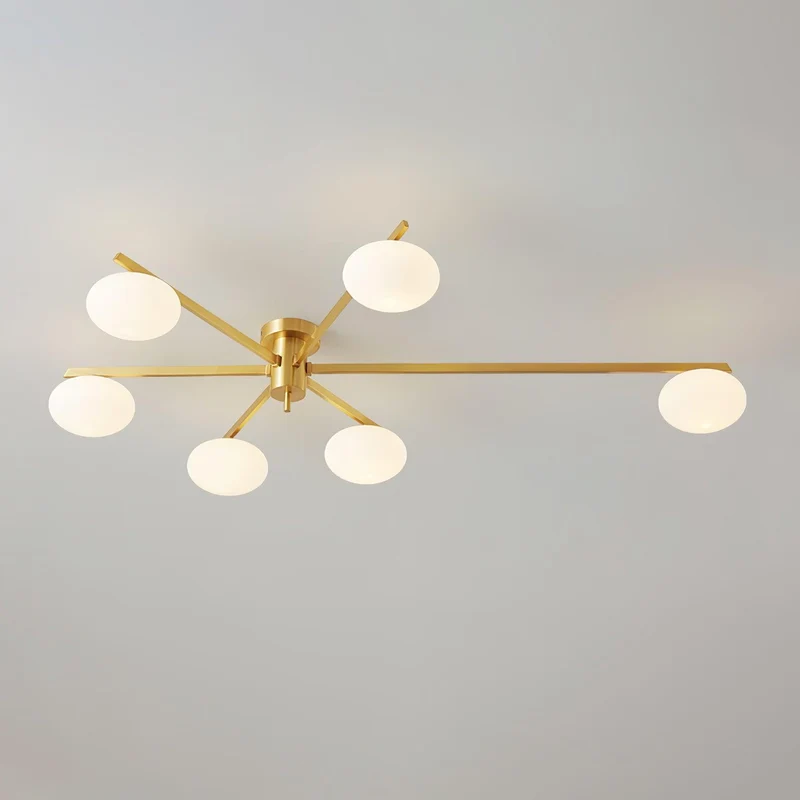 Plafondlamp met Ovale Glasbolletjes en Slanke Armen – Modern Laagprofieldesign voor Lage Plafonds in Zwart of Messing – G9 Fitting – 3-Kops, 5-Kops en 6-Kops Configuratie | Sansoti