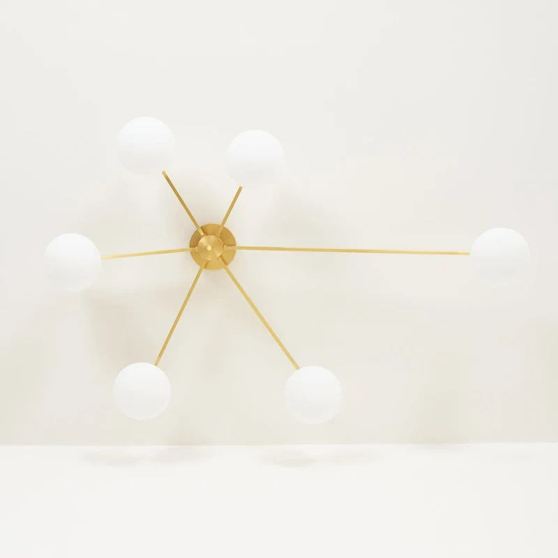 Plafondlamp met Ovale Glasbolletjes en Slanke Armen – Modern Laagprofieldesign voor Lage Plafonds in Zwart of Messing – G9 Fitting – 3-Kops, 5-Kops en 6-Kops Configuratie | Sansoti