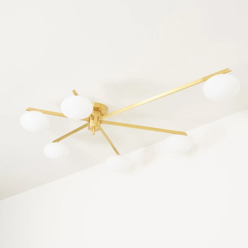 Plafondlamp met Ovale Glasbolletjes en Slanke Armen – Modern Laagprofieldesign voor Lage Plafonds in Zwart of Messing – G9 Fitting – 3-Kops, 5-Kops en 6-Kops Configuratie | Sansoti