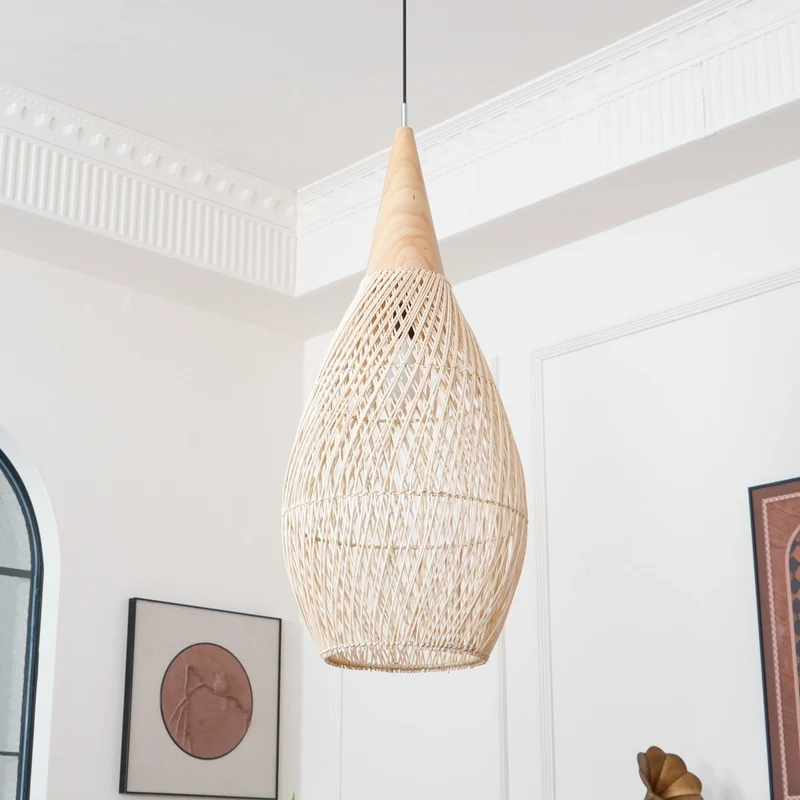 Handgevlochten Rotan Hanglamp – Javaanse Vlechtkunst in 4 Vormen & 3 Maten – Naturel of Zwart Rotan – E26/E27 Fitting – Scandinavisch Woonlicht | Sansoti