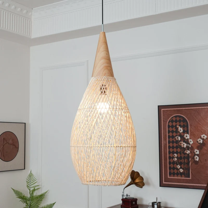 Handgevlochten Rotan Hanglamp – Javaanse Vlechtkunst in 4 Vormen & 3 Maten – Naturel of Zwart Rotan – E26/E27 Fitting – Scandinavisch Woonlicht | Sansoti