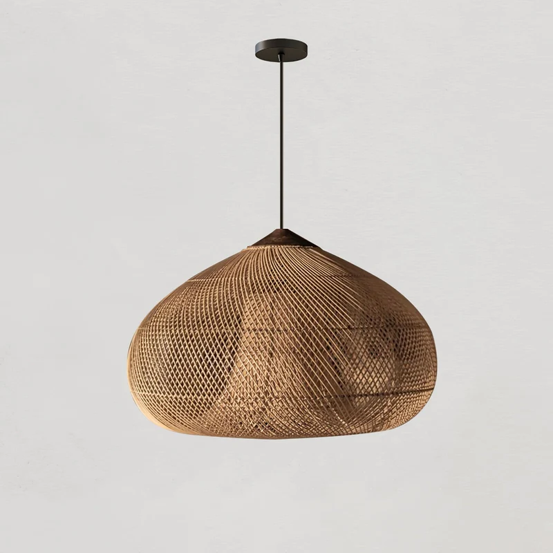 Handgevlochten Rotan Hanglamp – Javaanse Vlechtkunst in 4 Vormen & 3 Maten – Naturel of Zwart Rotan – E26/E27 Fitting – Scandinavisch Woonlicht | Sansoti