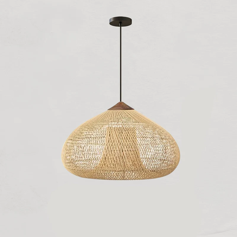 Handgevlochten Rotan Hanglamp – Javaanse Vlechtkunst in 4 Vormen & 3 Maten – Naturel of Zwart Rotan – E26/E27 Fitting – Scandinavisch Woonlicht | Sansoti