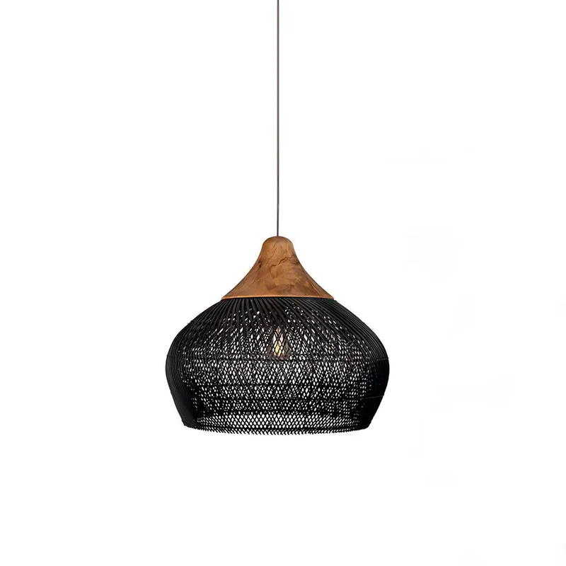 Handgevlochten Rotan Hanglamp – Javaanse Vlechtkunst in 4 Vormen & 3 Maten – Naturel of Zwart Rotan – E26/E27 Fitting – Scandinavisch Woonlicht | Sansoti