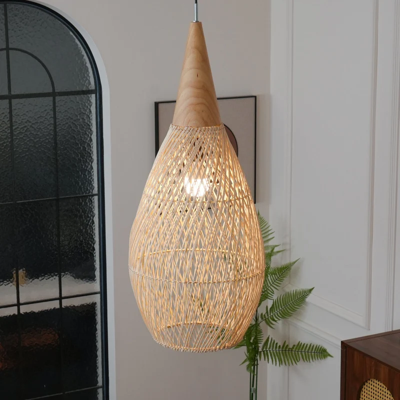 Handgevlochten Rotan Hanglamp – Javaanse Vlechtkunst in 4 Vormen & 3 Maten – Naturel of Zwart Rotan – E26/E27 Fitting – Scandinavisch Woonlicht | Sansoti
