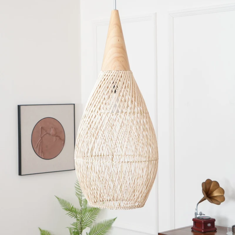Handgevlochten Rotan Hanglamp – Javaanse Vlechtkunst in 4 Vormen & 3 Maten – Naturel of Zwart Rotan – E26/E27 Fitting – Scandinavisch Woonlicht | Sansoti