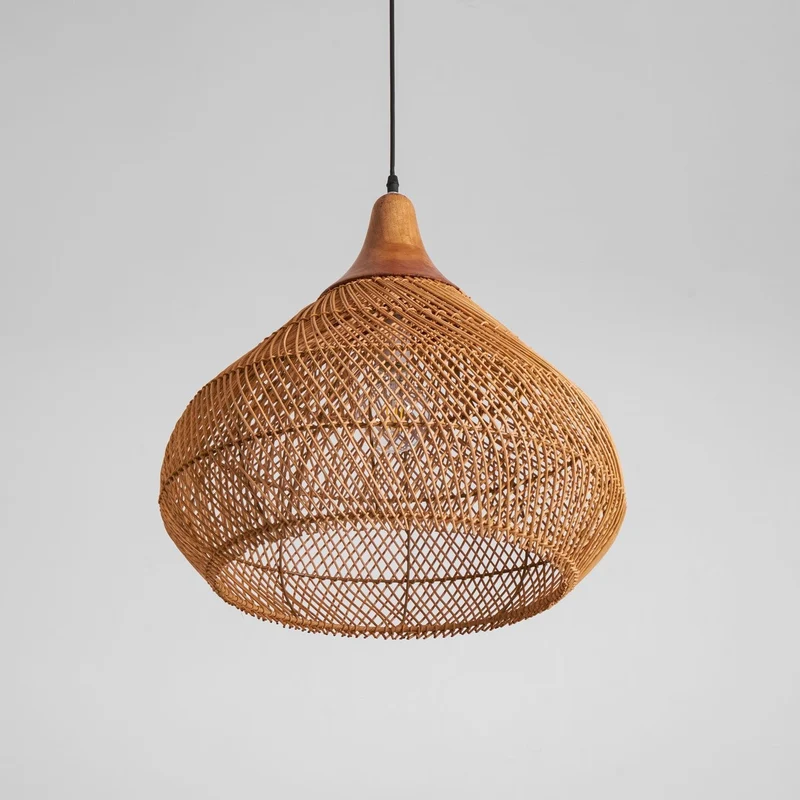Handgevlochten Rotan Hanglamp – Javaanse Vlechtkunst in 4 Vormen & 3 Maten – Naturel of Zwart Rotan – E26/E27 Fitting – Scandinavisch Woonlicht | Sansoti