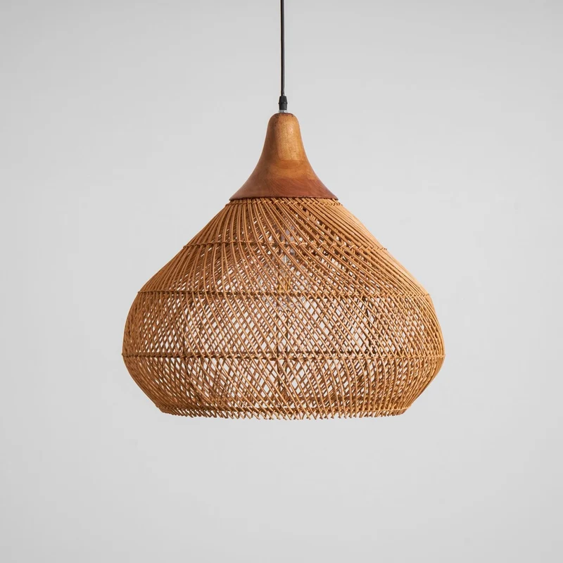 Handgevlochten Rotan Hanglamp – Javaanse Vlechtkunst in 4 Vormen & 3 Maten – Naturel of Zwart Rotan – E26/E27 Fitting – Scandinavisch Woonlicht | Sansoti