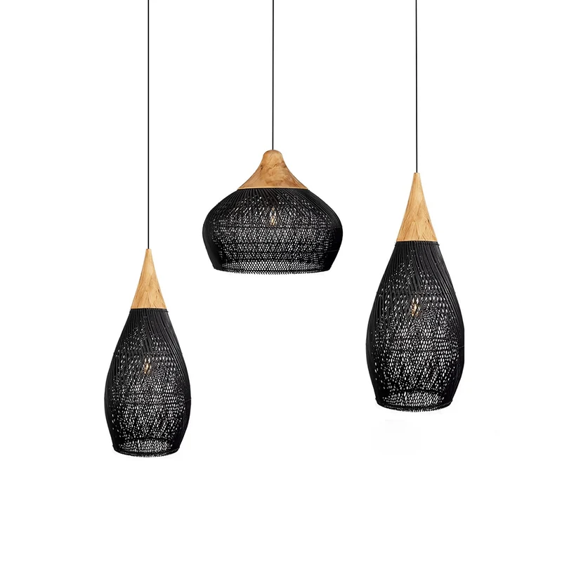 Handgevlochten Rotan Hanglamp – Javaanse Vlechtkunst in 4 Vormen & 3 Maten – Naturel of Zwart Rotan – E26/E27 Fitting – Scandinavisch Woonlicht | Sansoti