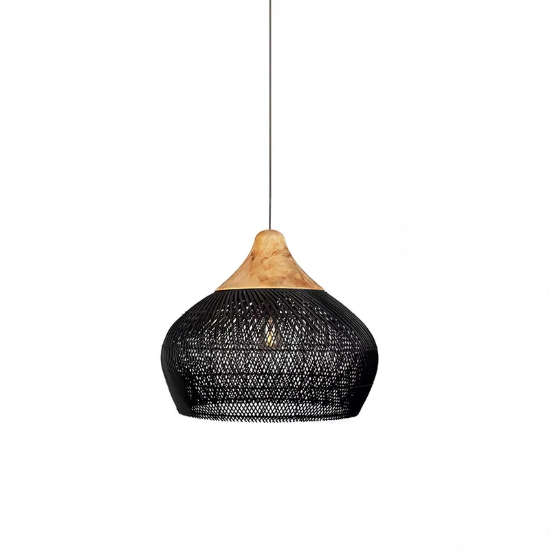 Handgevlochten Rotan Hanglamp – Javaanse Vlechtkunst in 4 Vormen & 3 Maten – Naturel of Zwart Rotan – E26/E27 Fitting – Scandinavisch Woonlicht | Sansoti