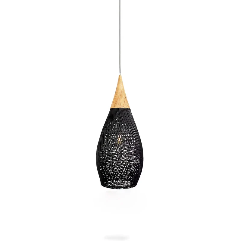 Handgevlochten Rotan Hanglamp – Javaanse Vlechtkunst in 4 Vormen & 3 Maten – Naturel of Zwart Rotan – E26/E27 Fitting – Scandinavisch Woonlicht | Sansoti