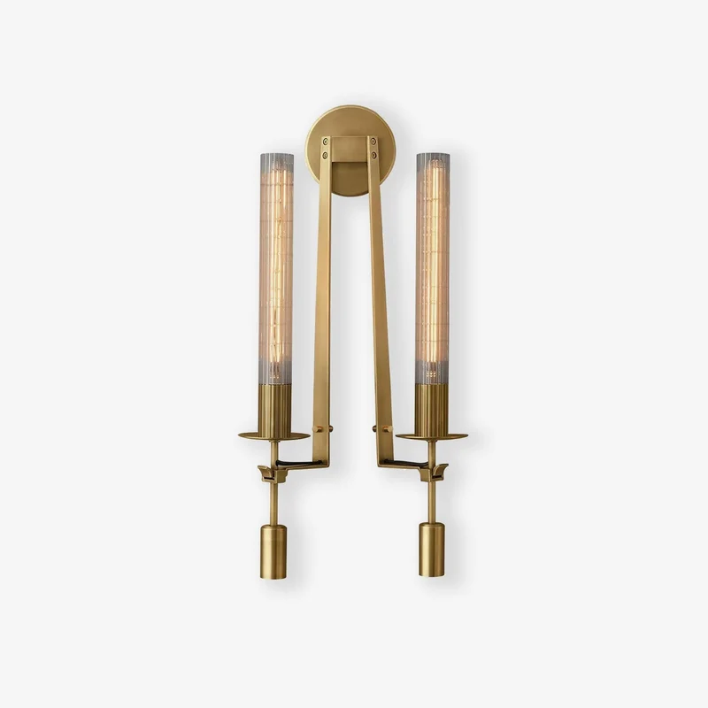 Klassieke Messing Wandlamp met Geribbeld Glas – 1940s Franse Stijl Cilinderlamp voor Gang Woonkamer Slaapkamer – E26 E27 Fitting – Enkel en Dubbel Lichtpunt | Sansoti
