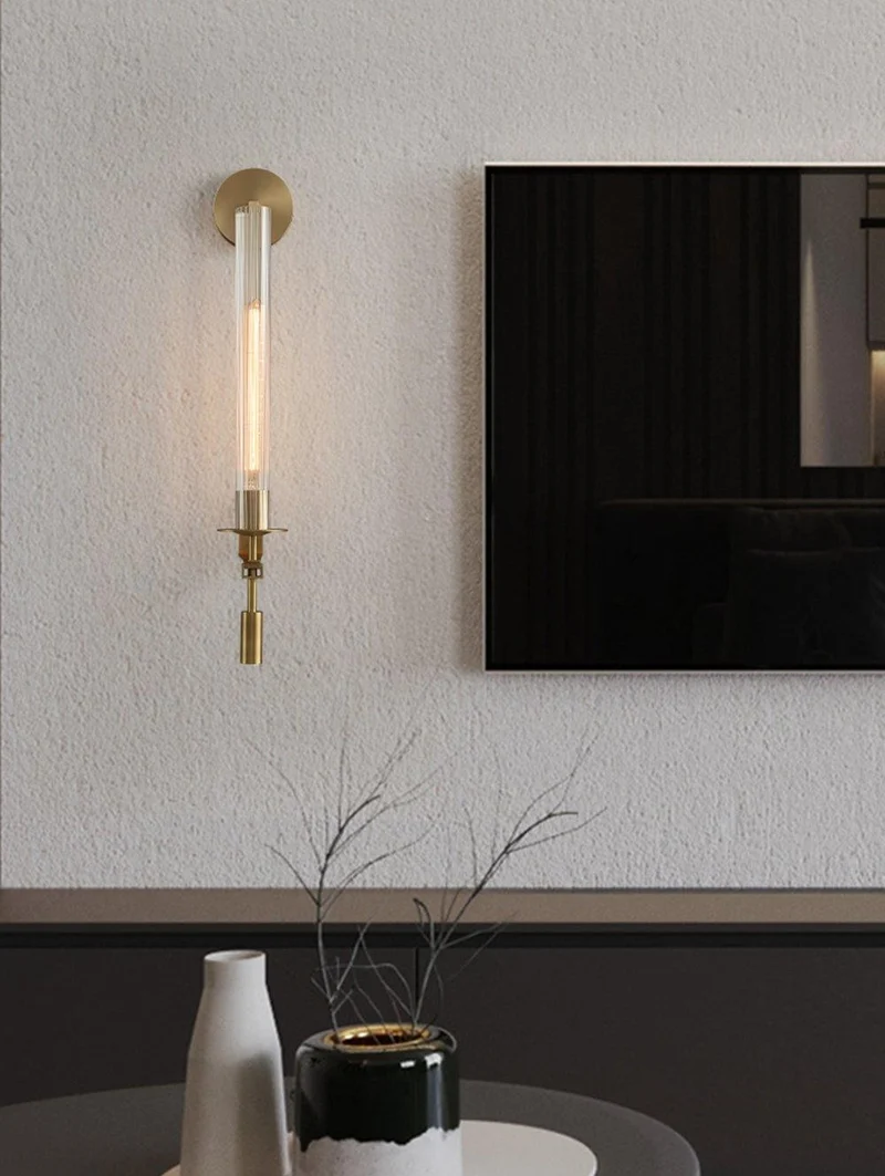 Klassieke Messing Wandlamp met Geribbeld Glas – 1940s Franse Stijl Cilinderlamp voor Gang Woonkamer Slaapkamer – E26 E27 Fitting – Enkel en Dubbel Lichtpunt | Sansoti