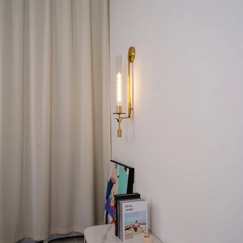 Klassieke Messing Wandlamp met Geribbeld Glas – 1940s Franse Stijl Cilinderlamp voor Gang Woonkamer Slaapkamer – E26 E27 Fitting – Enkel en Dubbel Lichtpunt | Sansoti