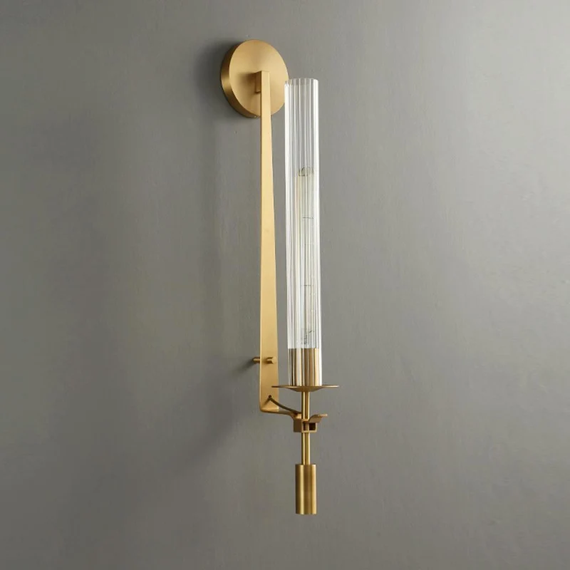Klassieke Messing Wandlamp met Geribbeld Glas – 1940s Franse Stijl Cilinderlamp voor Gang Woonkamer Slaapkamer – E26 E27 Fitting – Enkel en Dubbel Lichtpunt | Sansoti