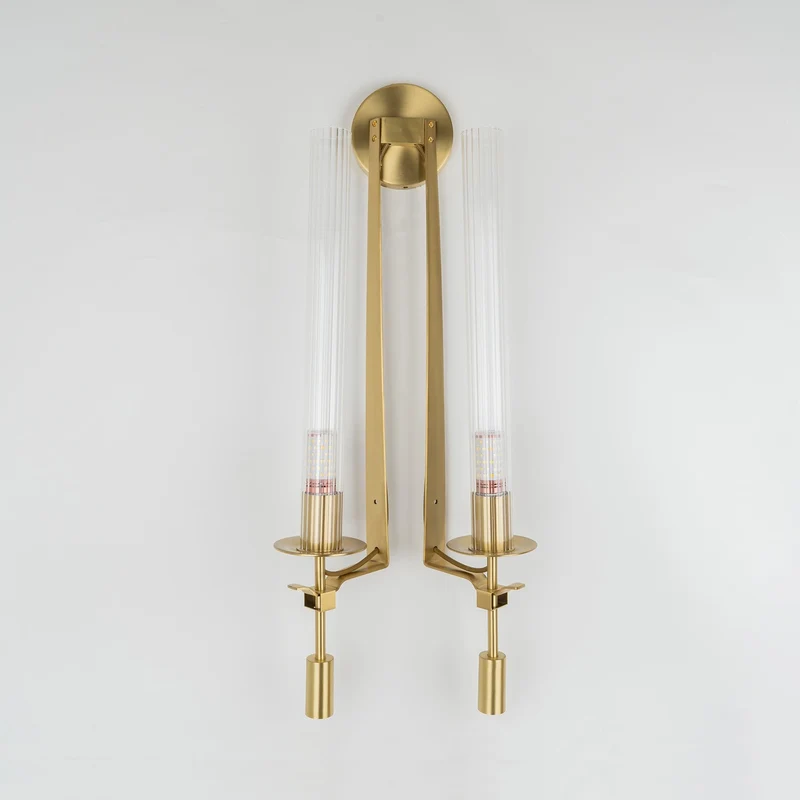 Klassieke Messing Wandlamp met Geribbeld Glas – 1940s Franse Stijl Cilinderlamp voor Gang Woonkamer Slaapkamer – E26 E27 Fitting – Enkel en Dubbel Lichtpunt | Sansoti