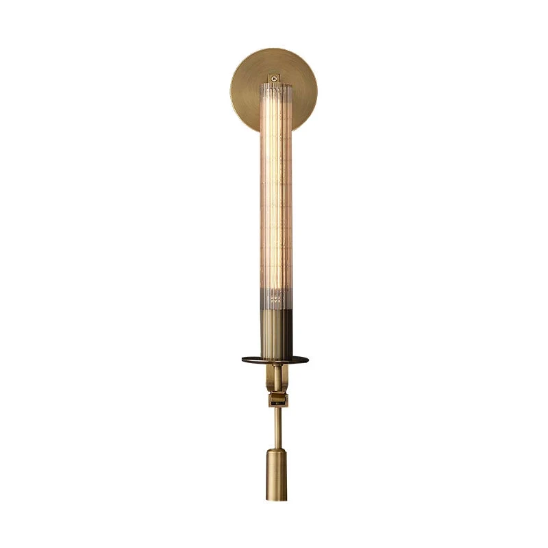 Klassieke Messing Wandlamp met Geribbeld Glas – 1940s Franse Stijl Cilinderlamp voor Gang Woonkamer Slaapkamer – E26 E27 Fitting – Enkel en Dubbel Lichtpunt | Sansoti