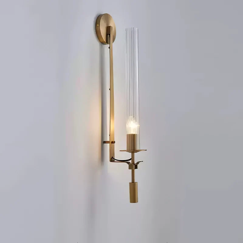 Klassieke Messing Wandlamp met Geribbeld Glas – 1940s Franse Stijl Cilinderlamp voor Gang Woonkamer Slaapkamer – E26 E27 Fitting – Enkel en Dubbel Lichtpunt | Sansoti