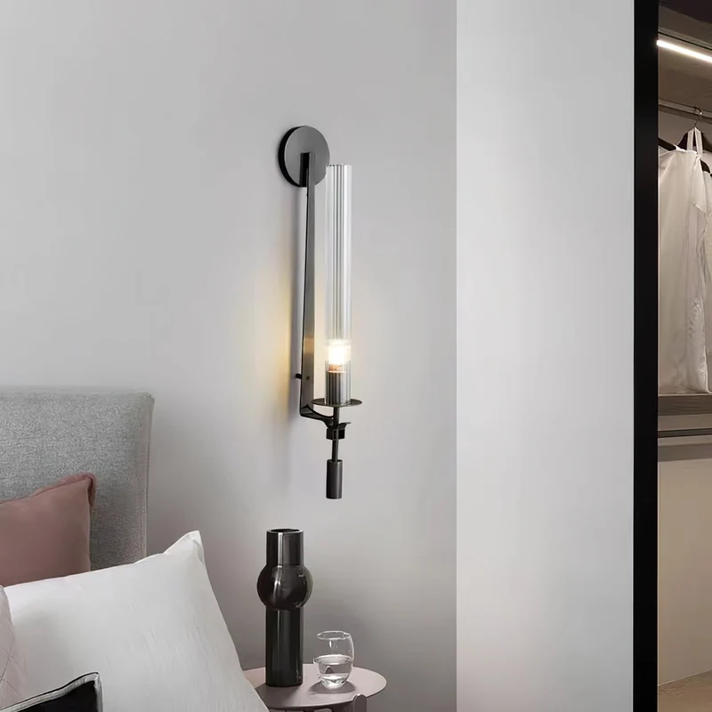 Klassieke Messing Wandlamp met Geribbeld Glas – 1940s Franse Stijl Cilinderlamp voor Gang Woonkamer Slaapkamer – E26 E27 Fitting – Enkel en Dubbel Lichtpunt | Sansoti