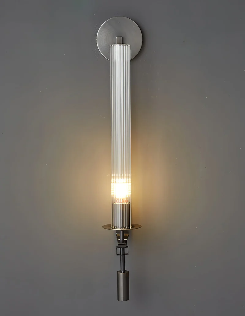 Klassieke Messing Wandlamp met Geribbeld Glas – 1940s Franse Stijl Cilinderlamp voor Gang Woonkamer Slaapkamer – E26 E27 Fitting – Enkel en Dubbel Lichtpunt | Sansoti