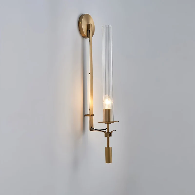 Klassieke Messing Wandlamp met Geribbeld Glas – 1940s Franse Stijl Cilinderlamp voor Gang Woonkamer Slaapkamer – E26 E27 Fitting – Enkel en Dubbel Lichtpunt | Sansoti